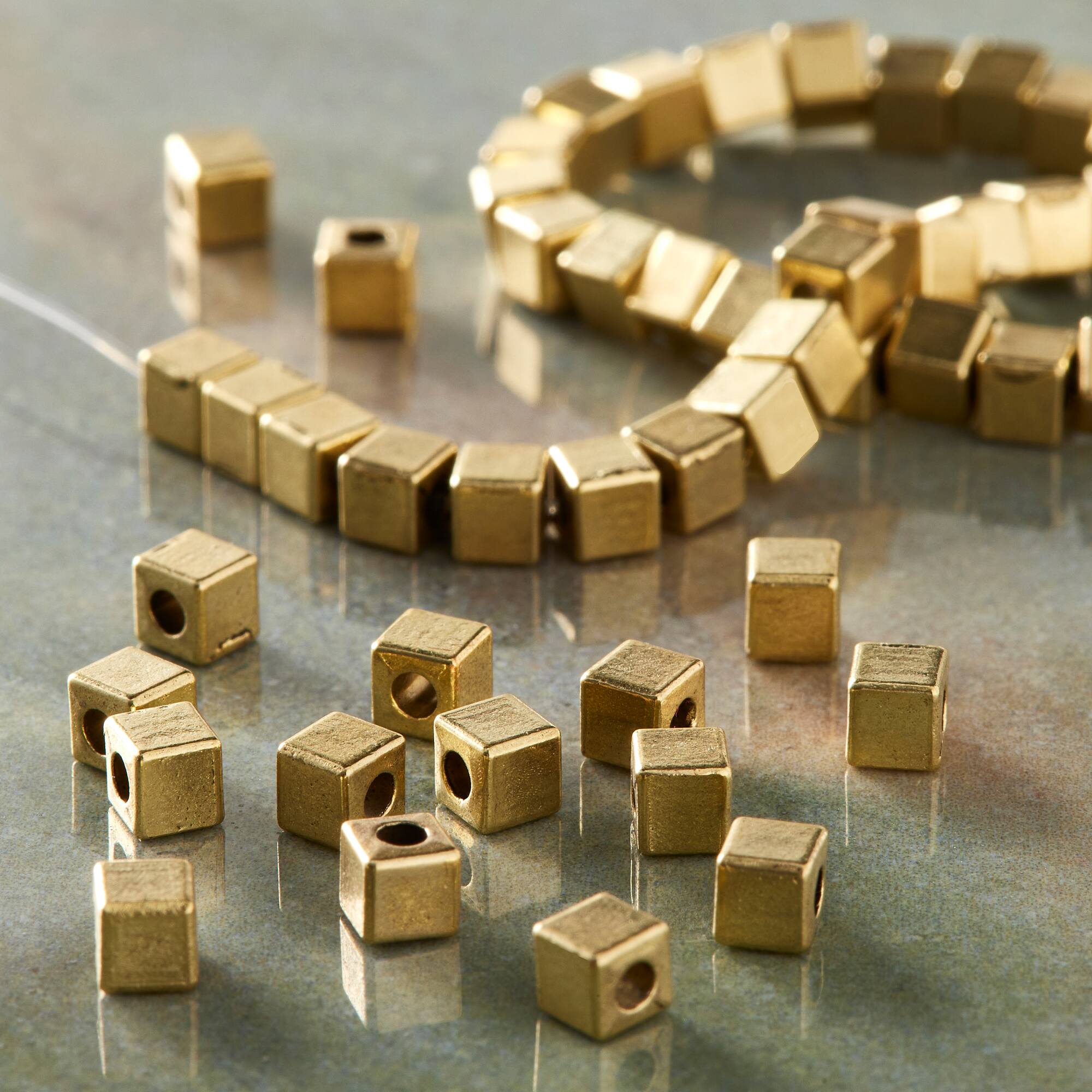 Hamilton Gold Antique Cube Beads, 4mm by Bead Landing™